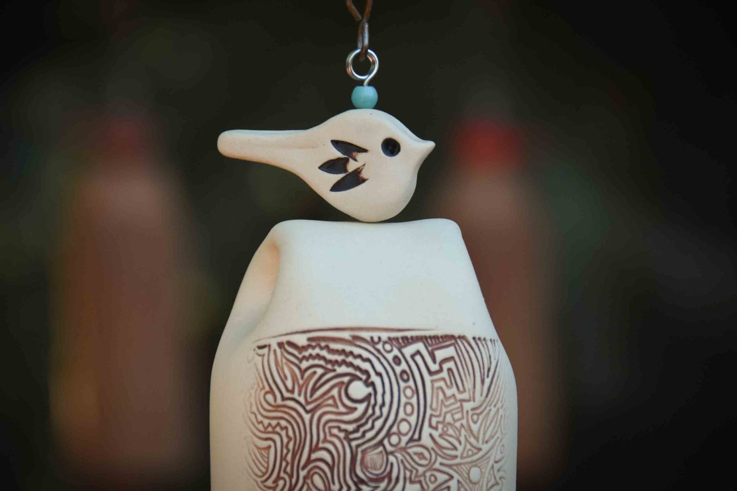 White Bell with Rustic White Bird – Elegant Ceramic Sympathy Wind Chime