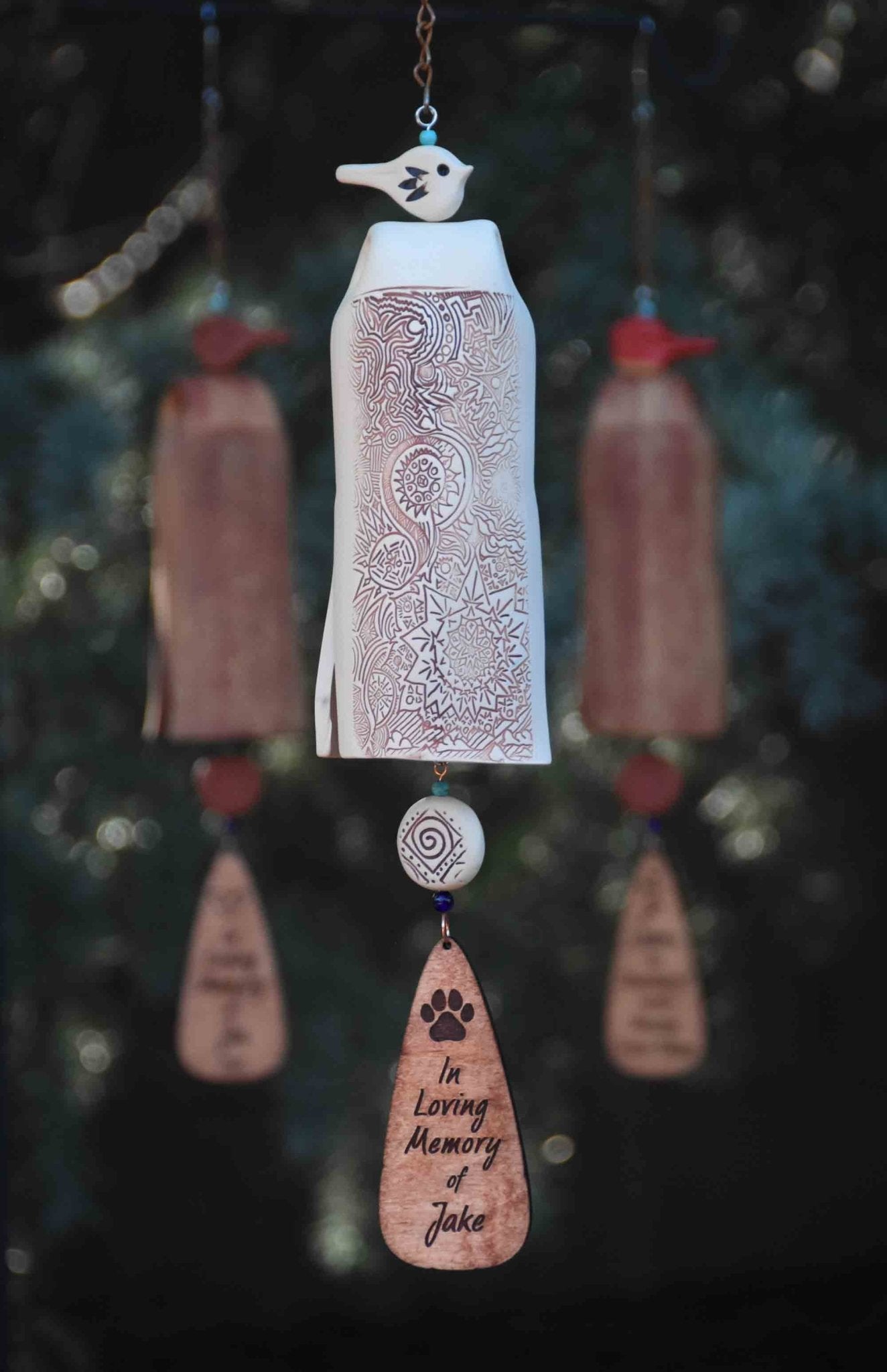 White Bell with Rustic White Bird – Elegant Ceramic Sympathy Wind Chime
