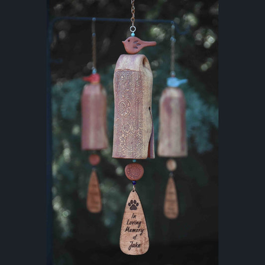 Mixed Clay Bell with Rustic Red Bird – Handmade Dog or Cat Loss Gift