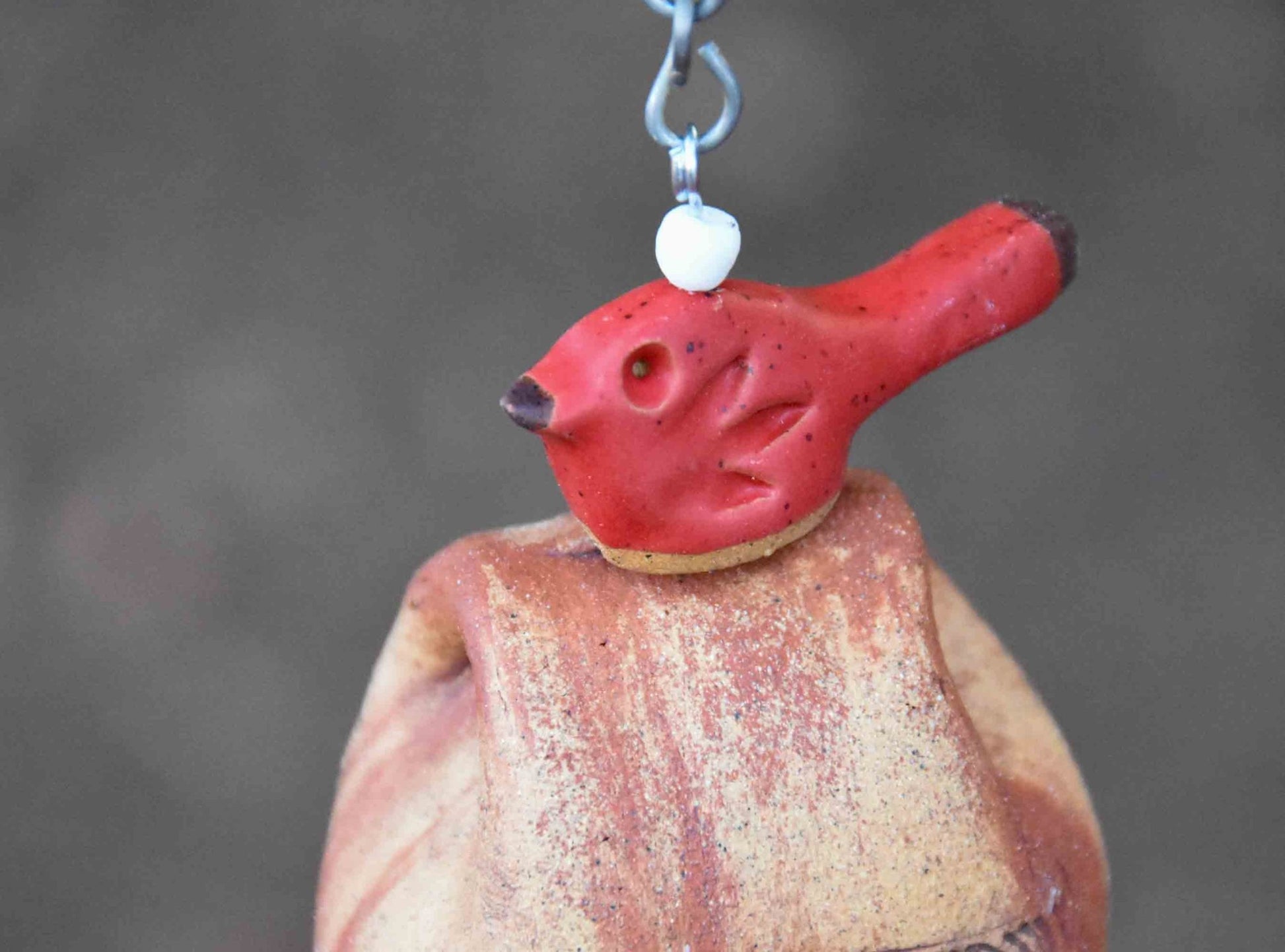 Mixed Clay Bell with Red Glazed Bird – Handmade Dog or Cat Loss Gift