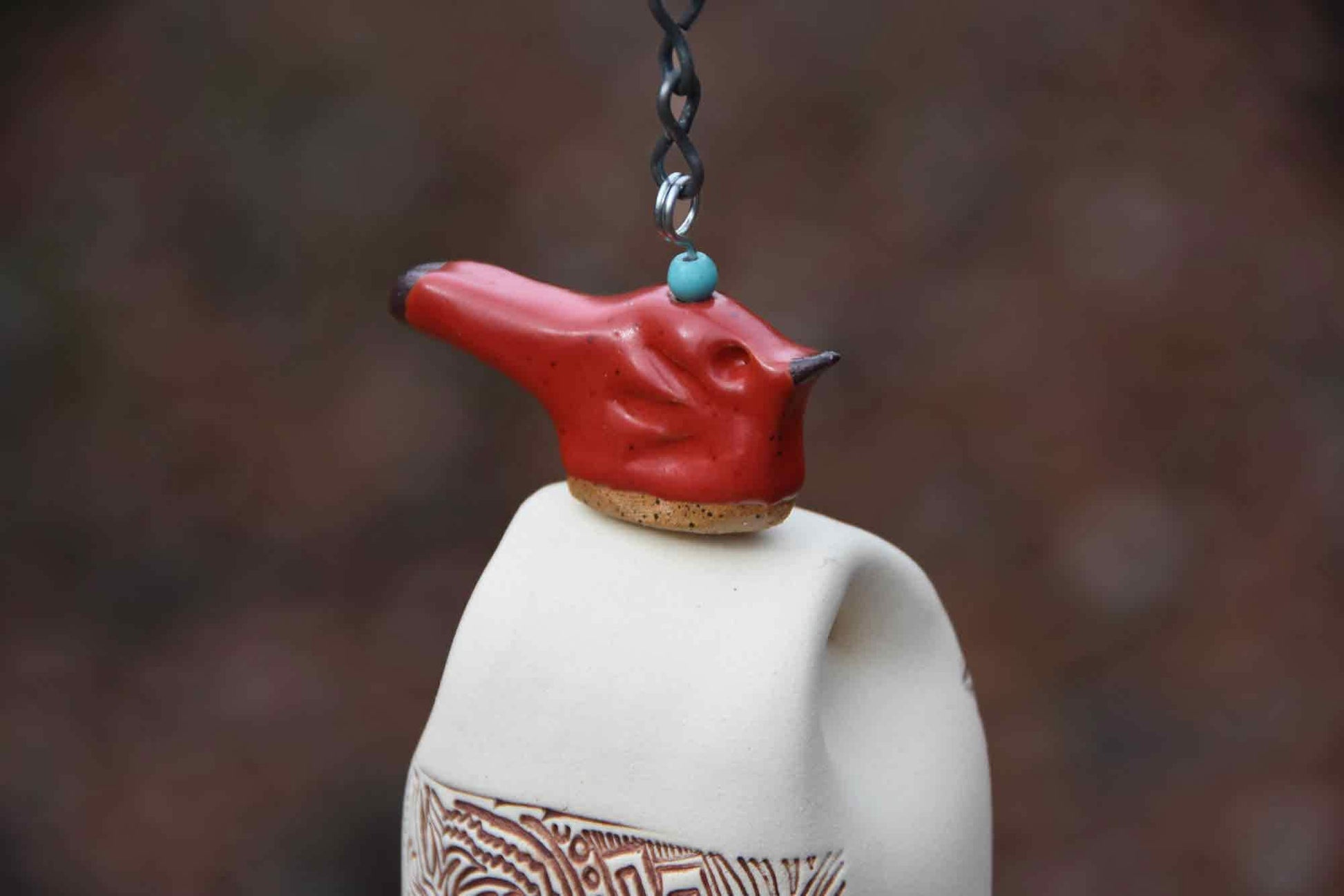 Red glazed cardinal bird topper for personalized white memorial wind chime