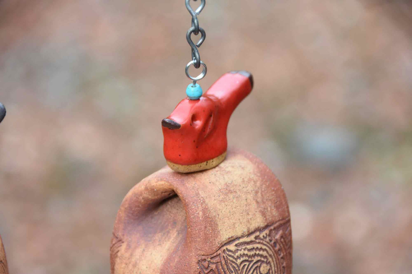 Cardinal red bird ceramic wind chime with custom sympathy inscription and sail