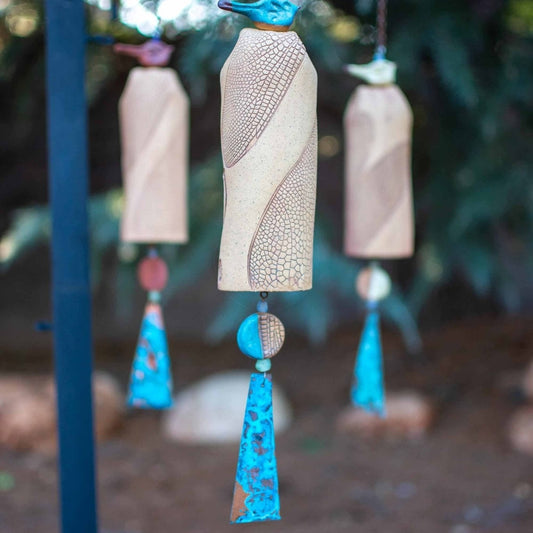 Outdoor dragonfly wind chime with copper wind sail and Blue bird topper