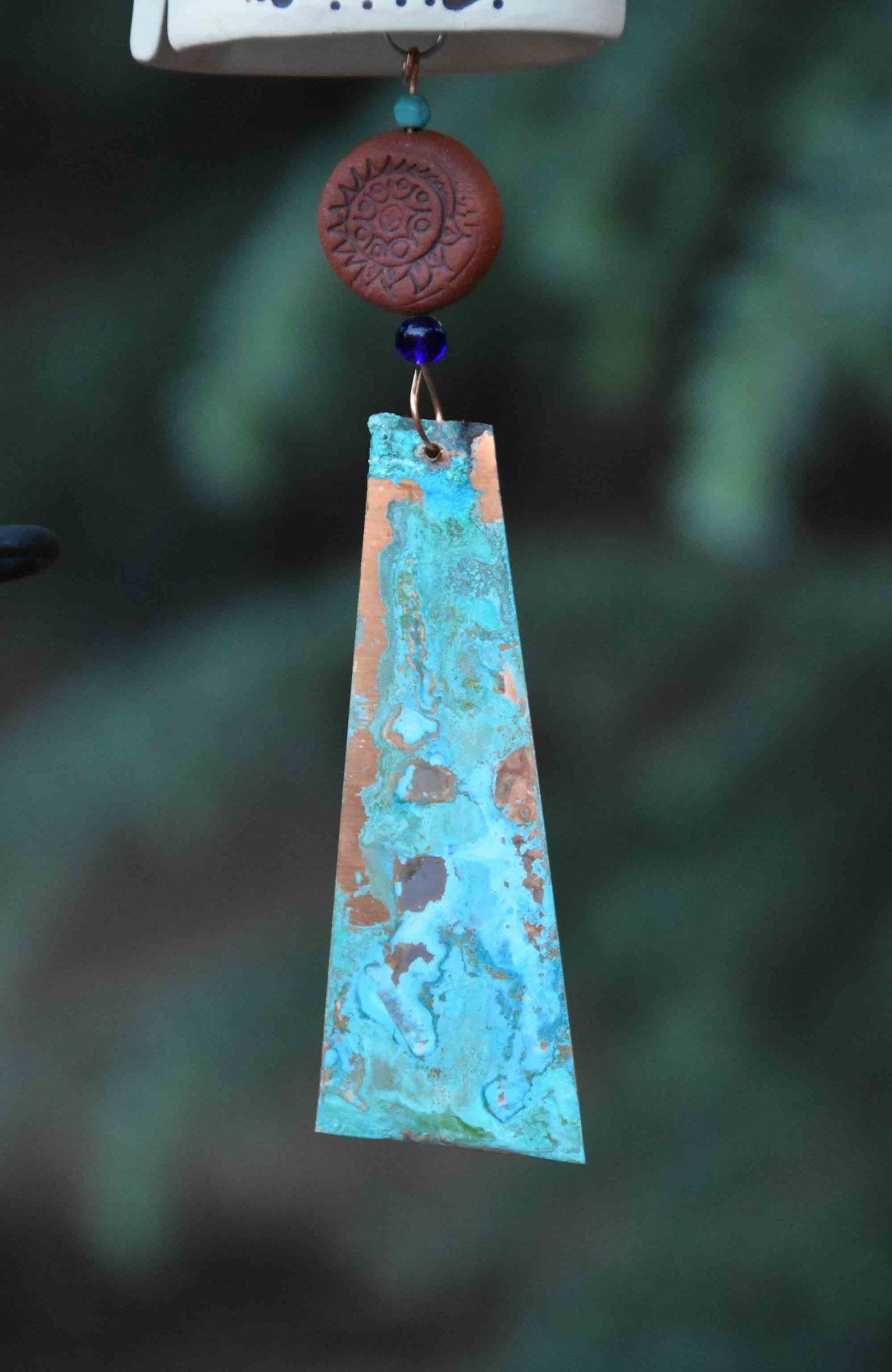 Rustic red bead and patina'd copper wind sail - EarthWind Bells