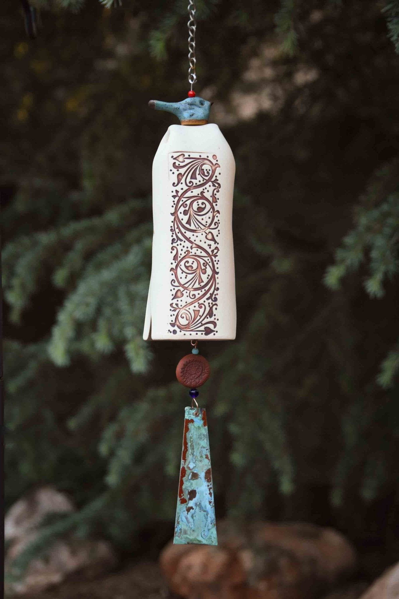 9th anniversary pottery gift for wife, handmade ceramic wind chime