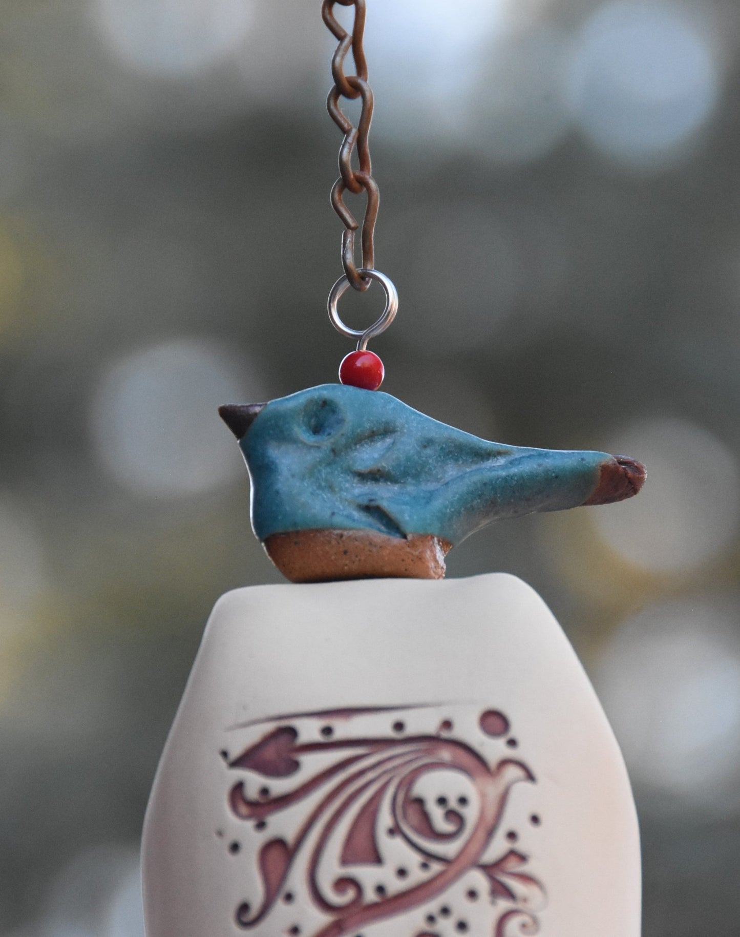 Blue glazed bird ceramic wind chime for ninth wedding anniversary