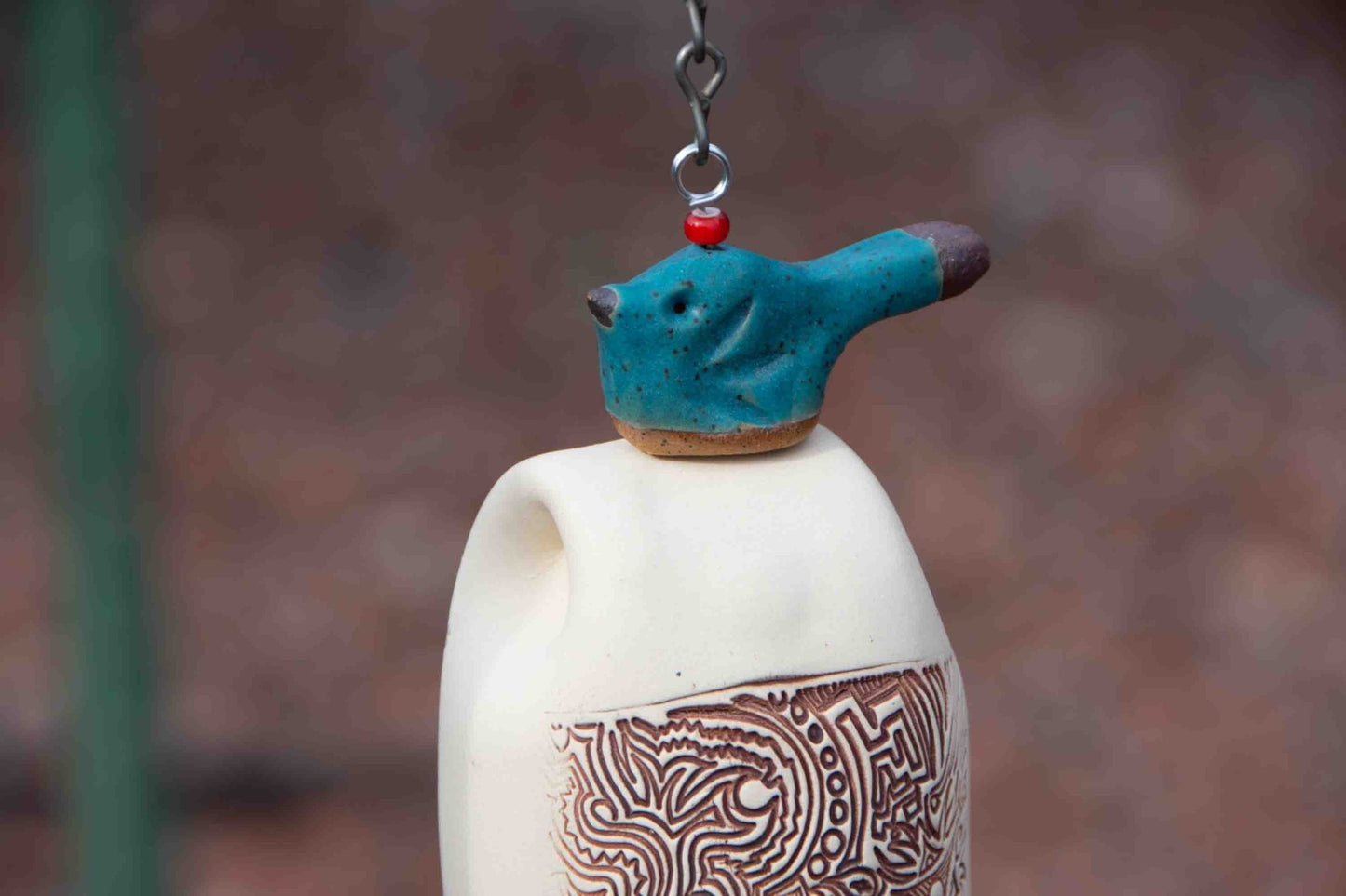 Handmade White Wind Chime Garden Bell with Starburst Pattern - EarthWind Bells