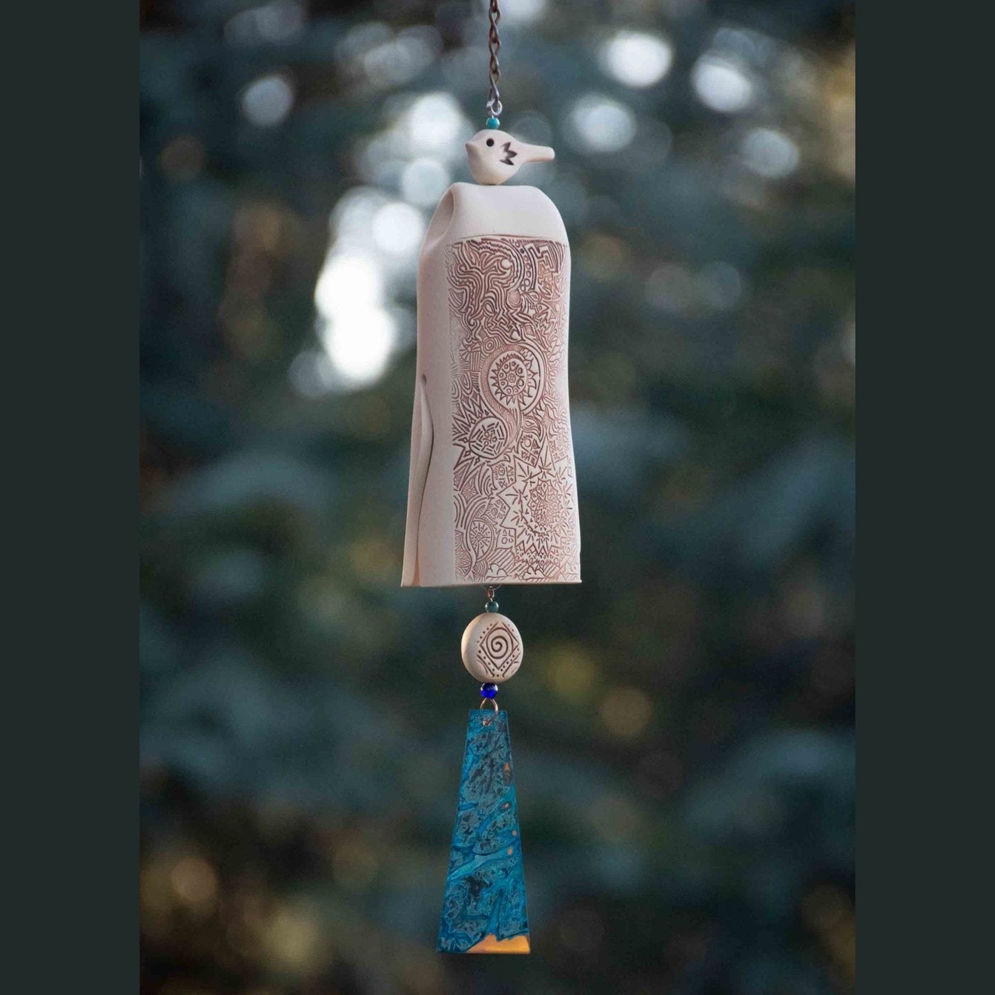 Rustic white Bird with white Starburst Pattern Bell Body