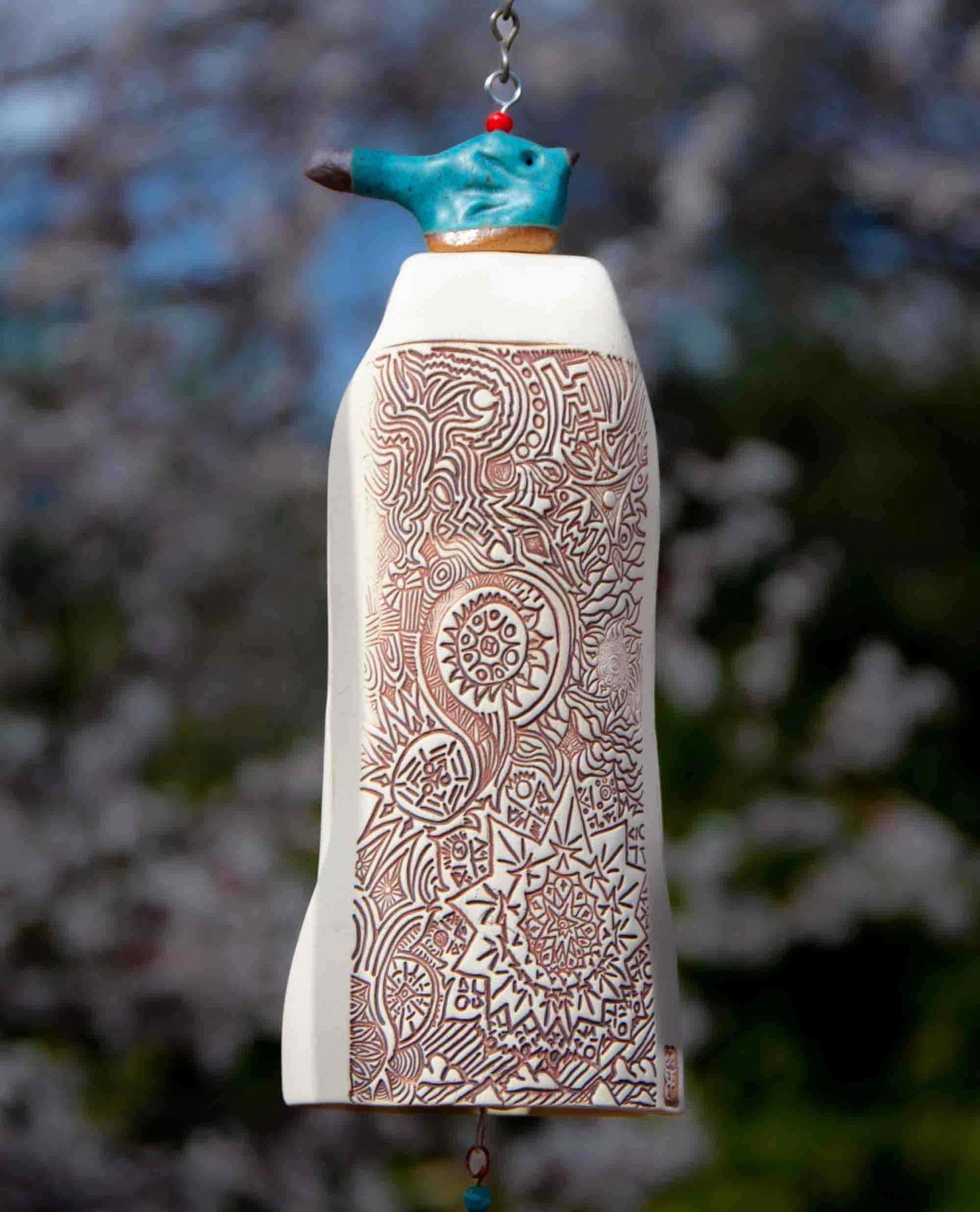 Handmade White Wind Chime Garden Bell with Starburst Pattern - EarthWind Bells