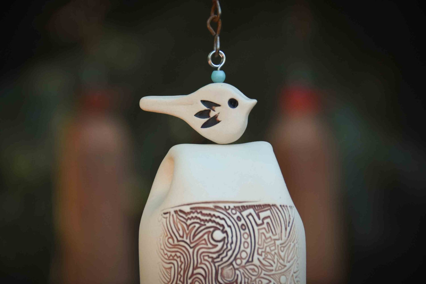 Handmade White Wind Chime Garden Bell with Starburst Pattern - EarthWind Bells