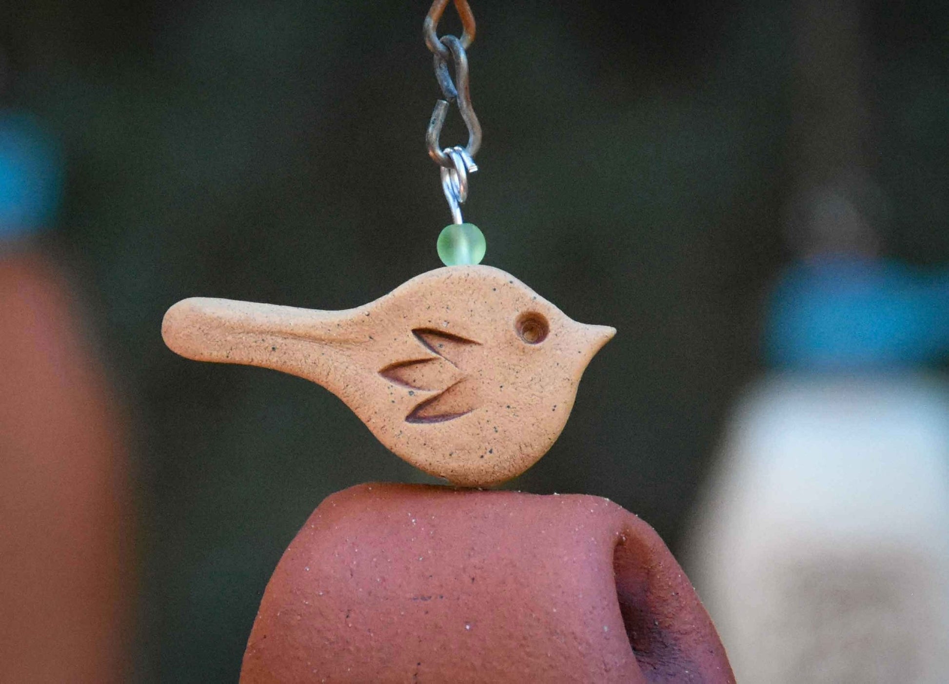 Rustic tan bird topper for sympathy wind chime, handmade in Sedona