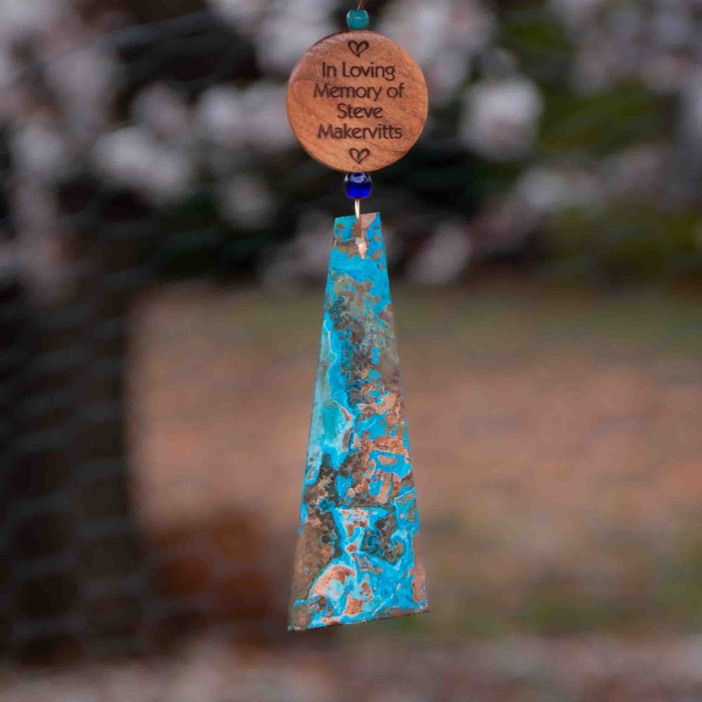 Add-on bead with comfort quote for memorial wind chime, copper sail detail