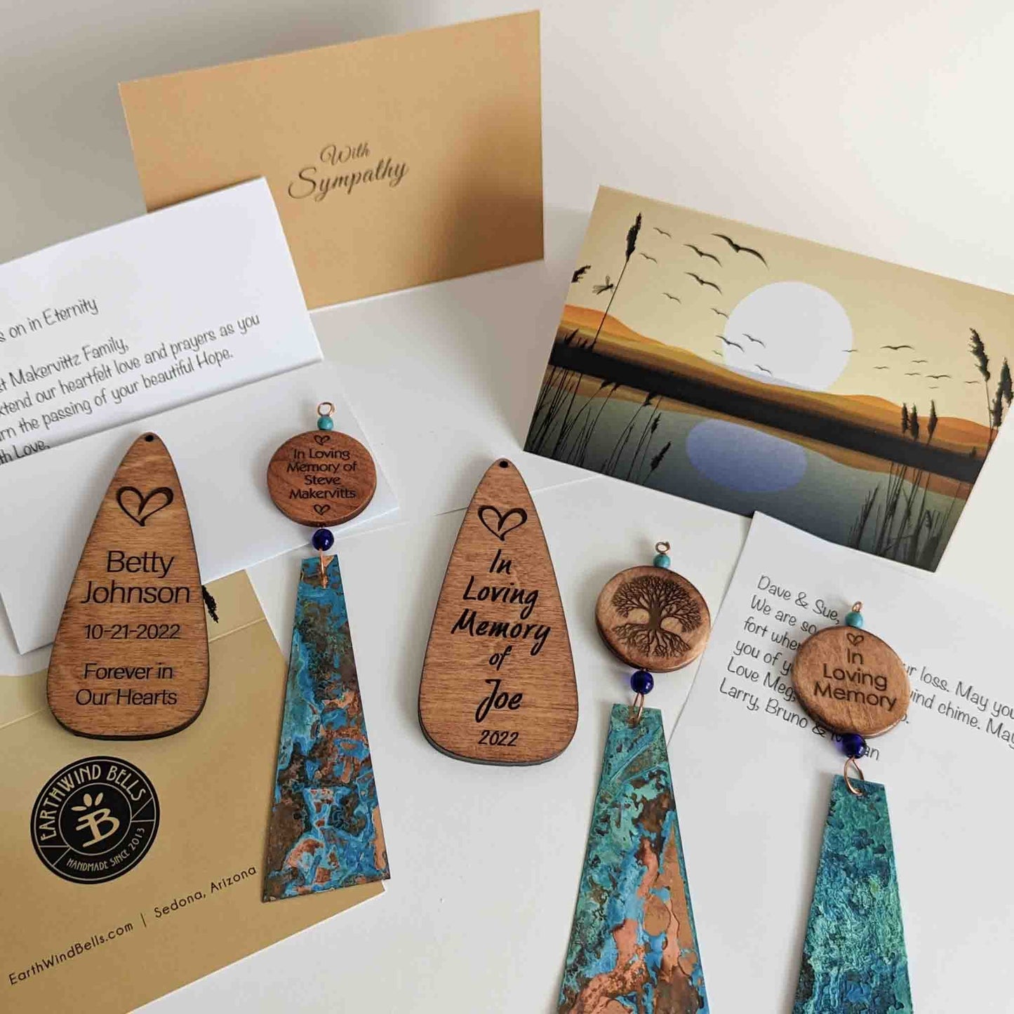 Handmade personalized beads and wind sails with sympathy note and card