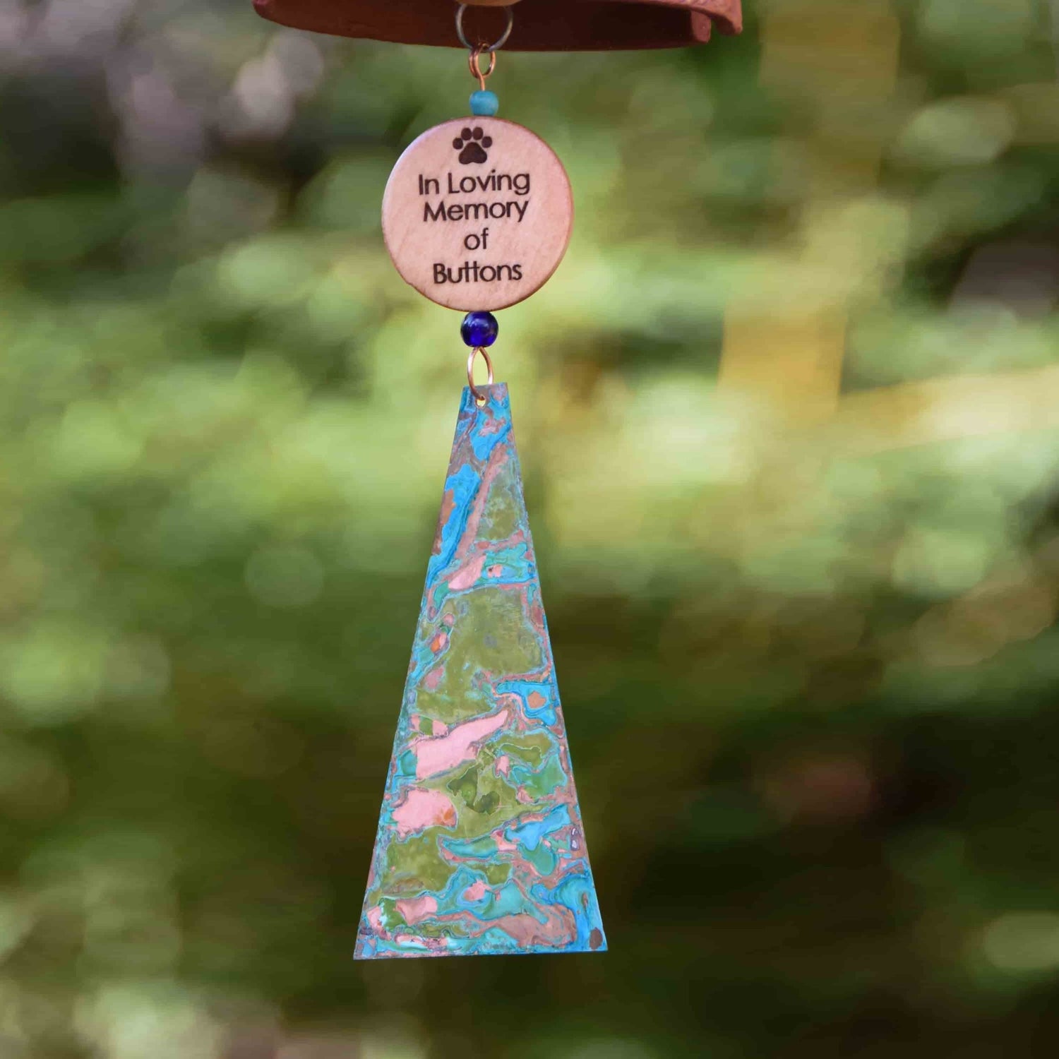 Wind chime accessories and add-ons including personalized wooden wind sails and laser etched beads