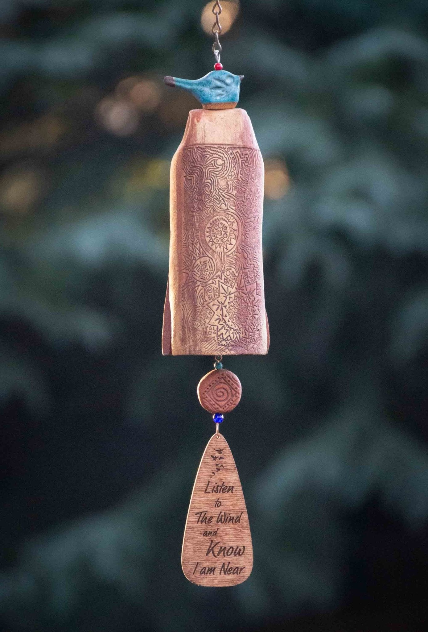 Mixed Clay Bell with Blue Glazed Bird – Personalized Pet Memorial Wind Chime