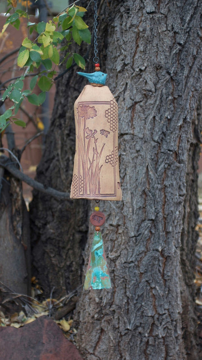 Ceramic Wind Chimes - Outdoor Garden Art with a Honeycomb Bee Pattern - EarthWind Bells