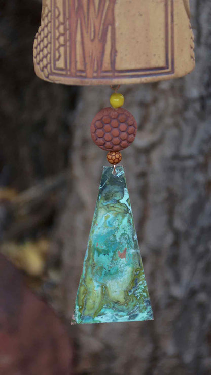 Ceramic Wind Chimes - Outdoor Garden Art with a Honeycomb Bee Pattern - EarthWind Bells