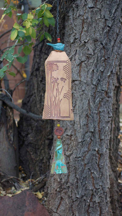 Ceramic Wind Chimes - Outdoor Garden Art with a Honeycomb Bee Pattern - EarthWind Bells
