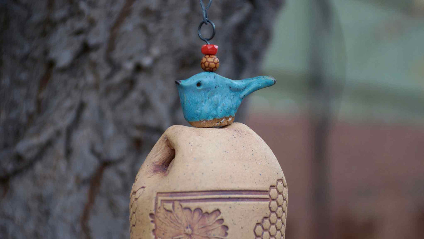 Ceramic Wind Chimes - Outdoor Garden Art with a Honeycomb Bee Pattern - EarthWind Bells
