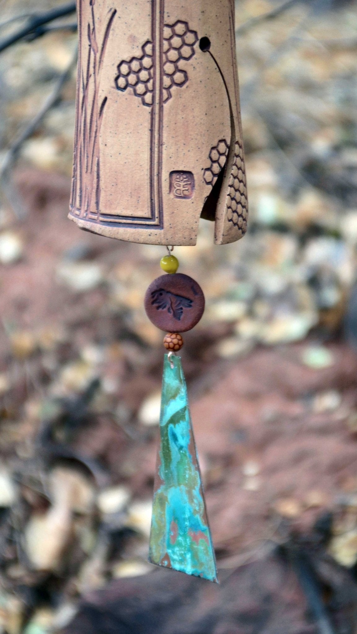 Ceramic Wind Chimes - Outdoor Garden Art with a Honeycomb Bee Pattern - EarthWind Bells