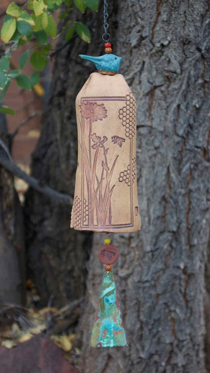 Ceramic Wind Chimes - Outdoor Garden Art with a Honeycomb Bee Pattern - EarthWind Bells