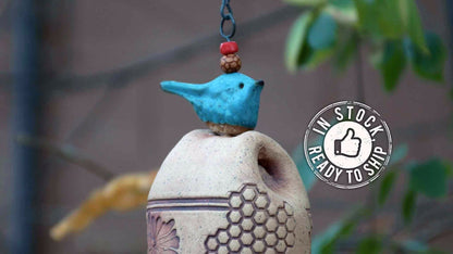 Ceramic Wind Chimes - Outdoor Garden Art with a Honeycomb Bee Pattern - EarthWind Bells