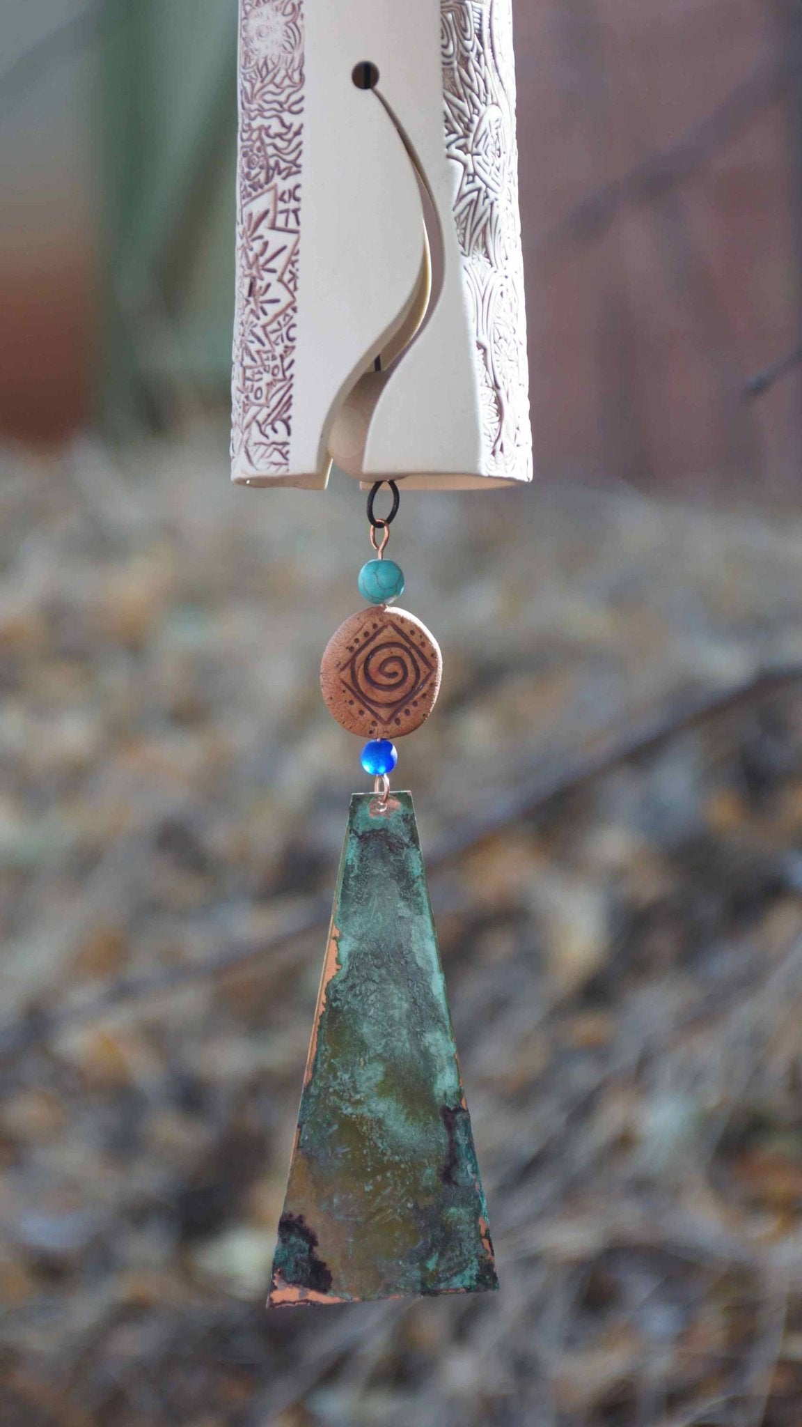Handmade White Wind Chime Garden Bell with Starburst Pattern - EarthWind Bells